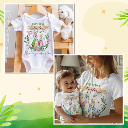 Personalized Easter Matching Shirt & Bodysuit – Custom Name & Year – First Easter Outfit – Family Holiday Apparel – Mom & Baby Matching Clothes – Spring Gift – Easter Photo Outfit
