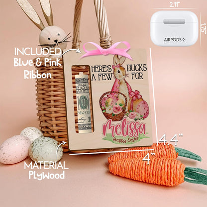 Personalized Easter Money Holder with Name, Custom Wooden Cash Gift