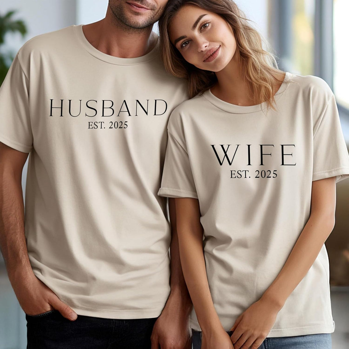 Husband Wife Matching Couple Outfits – Personalized Couple Honeymoon Tees with EST. Date – Custom Wedding