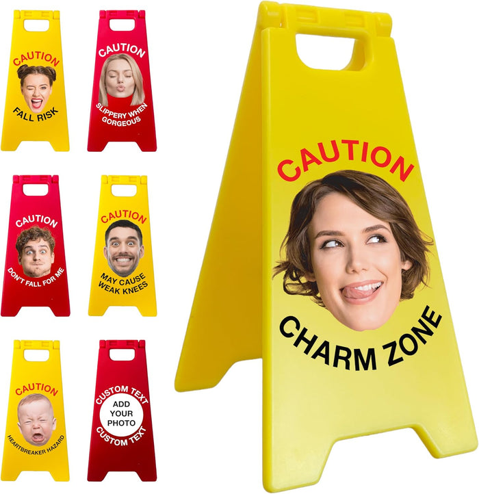 Personalized Mini Caution Sign, Custom Funny Desk Sign with Your Photo & Text, Unique Gift for Friends, Coworkers, Boyfriend, Girlfriend, Cute Acrylic Decoration for Office, Home, or Gag Gift