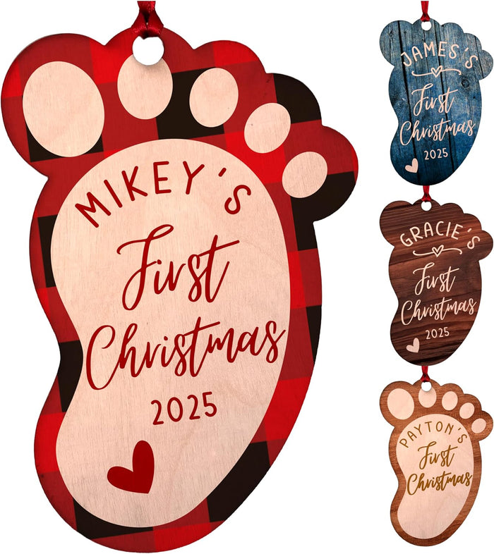 Personalized Baby’s First Christmas Ornament 2026 – Custom Footprint Christmas Tree Decoration for Newborn Boy or Girl – Red Ribbon & Gift Bag – Custom Name Holiday Keepsake