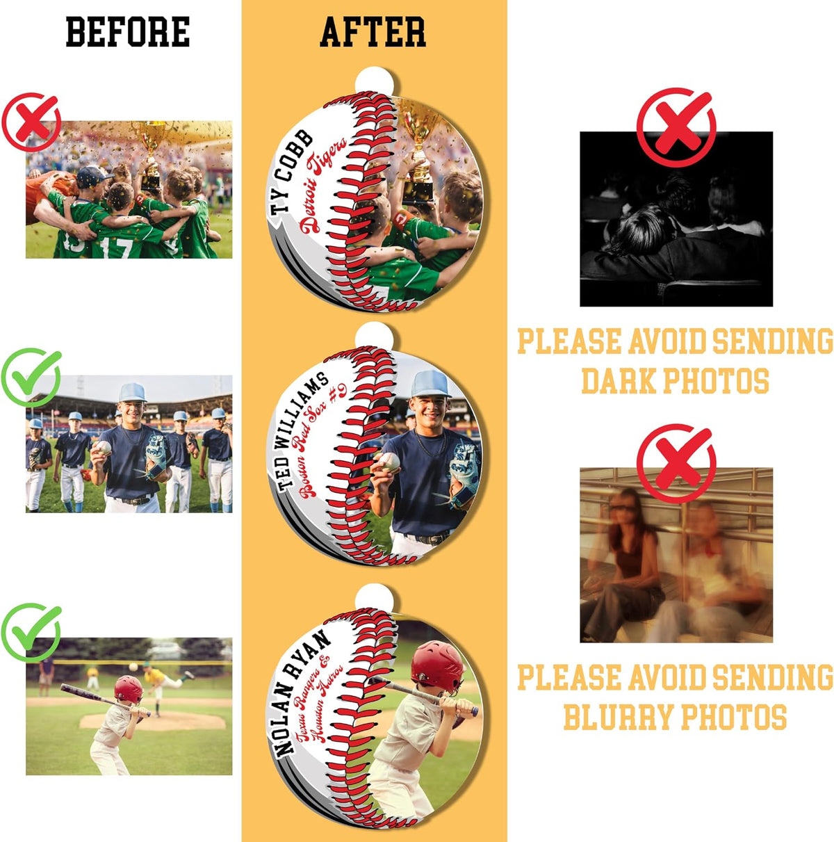 Personalized Baseball Christmas Ornament – Custom Photo & Name Sports Ornament for Kids, Players, Fans – Unique Xmas Tree Decoration & Gift Idea for Baseball Lovers, Boys, Girls, Teams & Coaches
