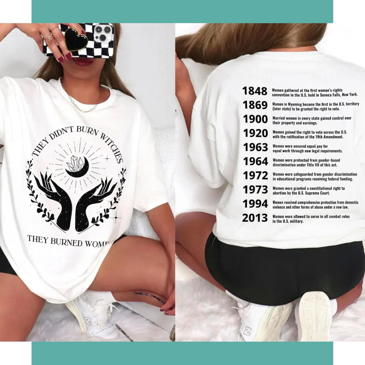 Double-Sided Feminist T-Shirt - They Burned Women, Not Witches Tee - Empowering Message for Women’s Rights - Unique Graphic Tee Gift for Feminists and Activists - Multi Colors