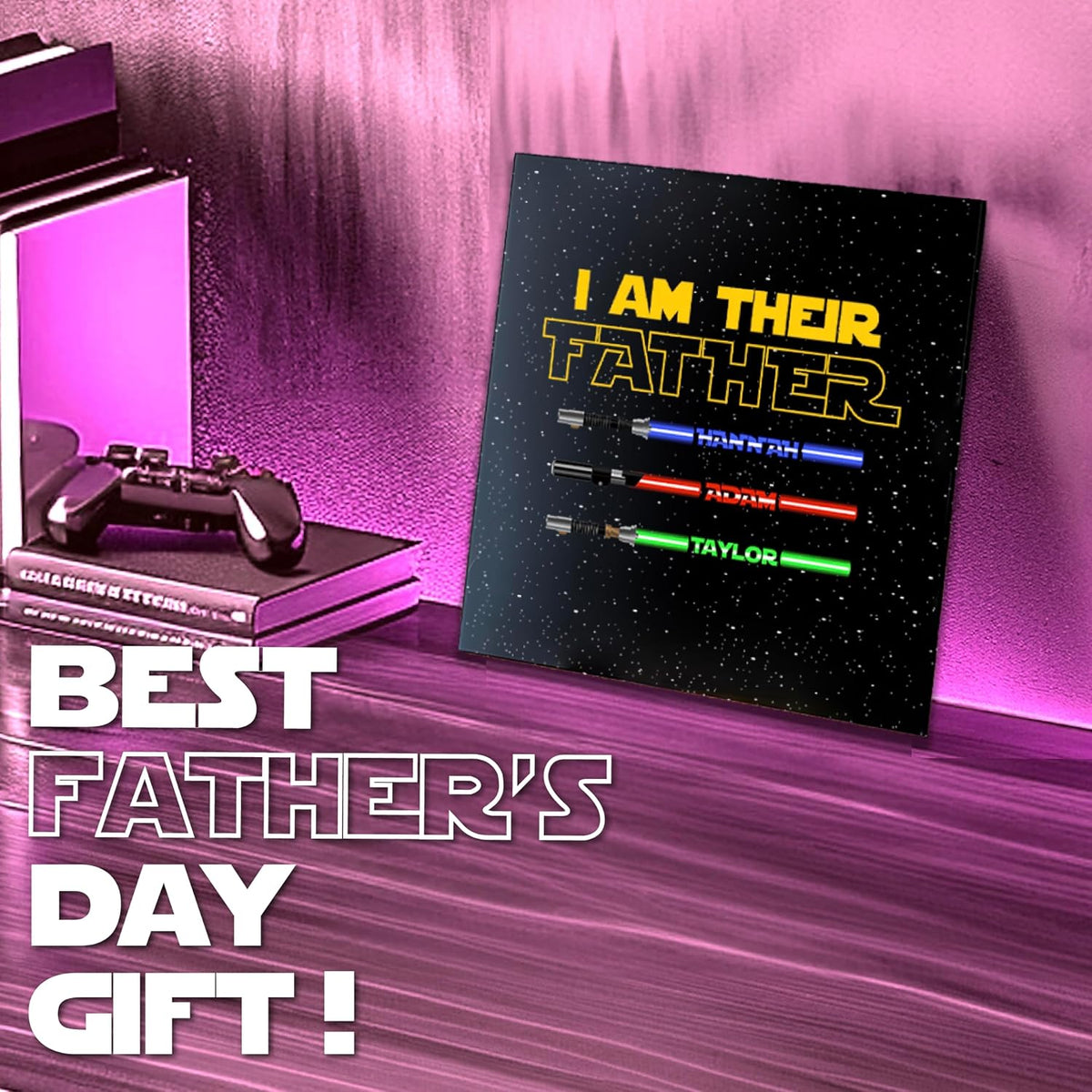 Personalized I Am Their Father Lightsaber Sign with Names, Custom Dad Gift