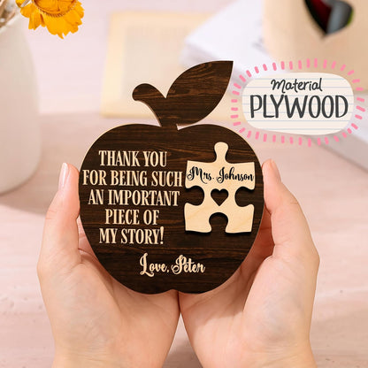 Personalized Teacher Apple Puzzle Sign with Name, Custom Thank You Gift