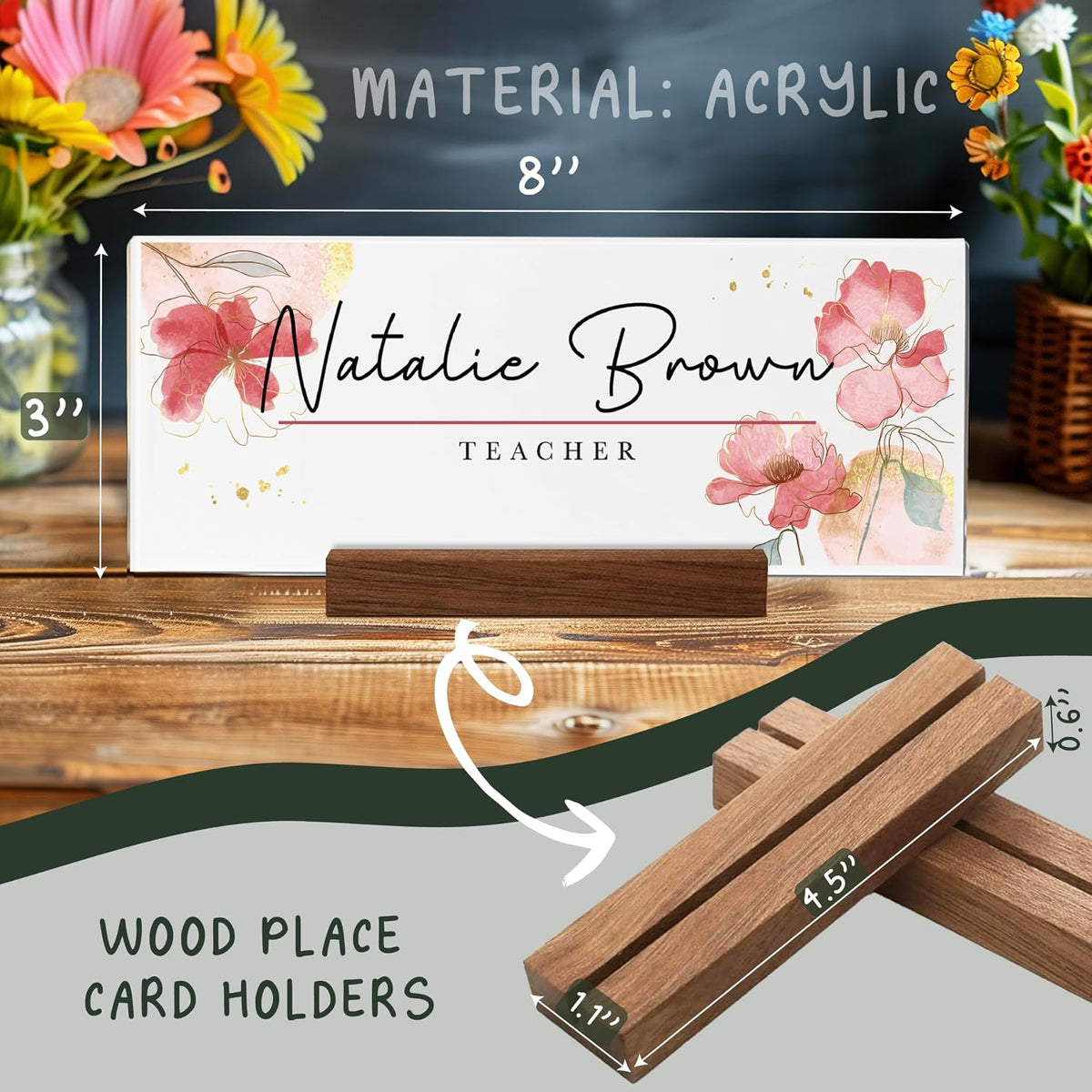 Personalized Teacher Nameplate with Name, Custom Acrylic Desk Decor Gift