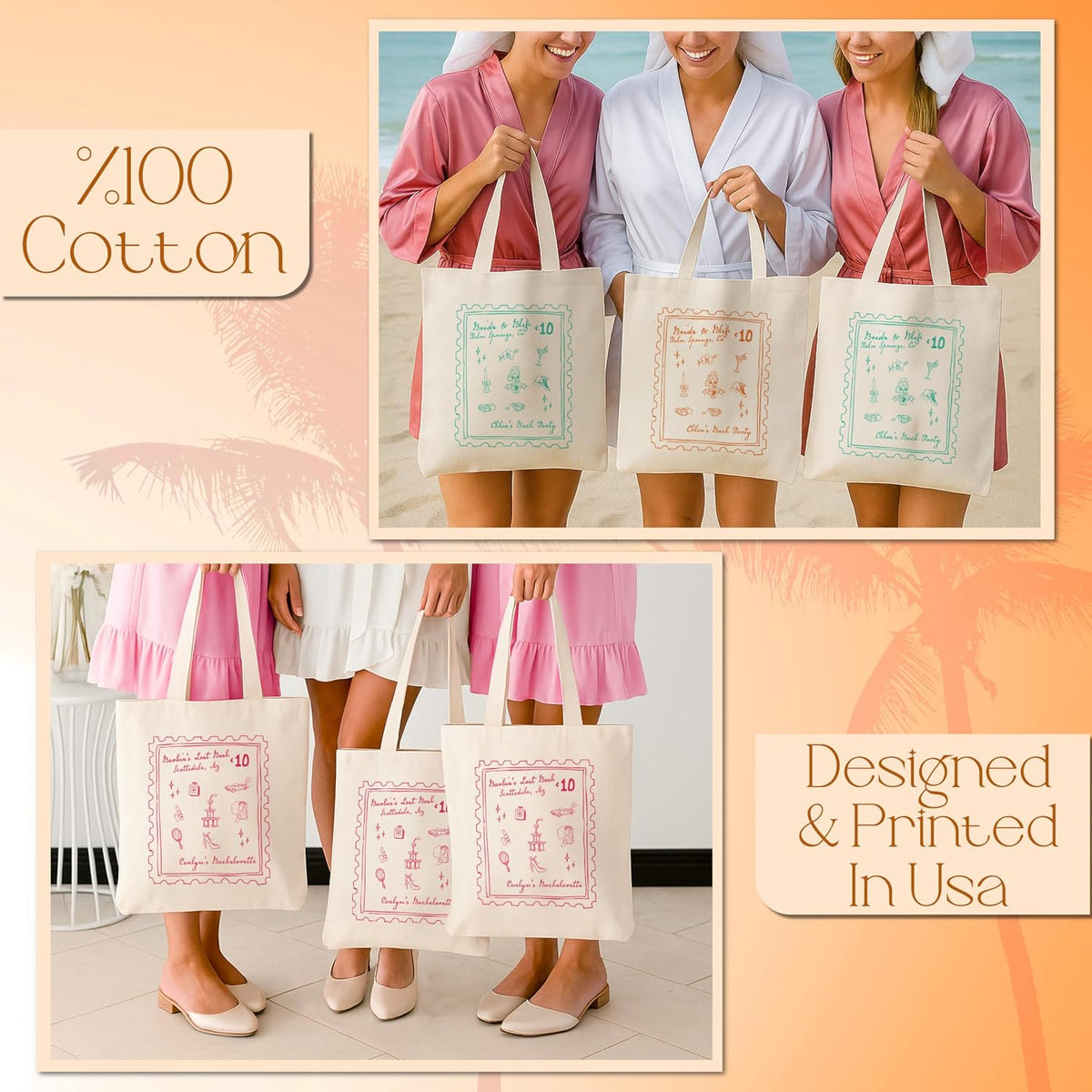 Personalized Beach Tote Bag, Custom Canvas Bachelorette Bridal Party Gift