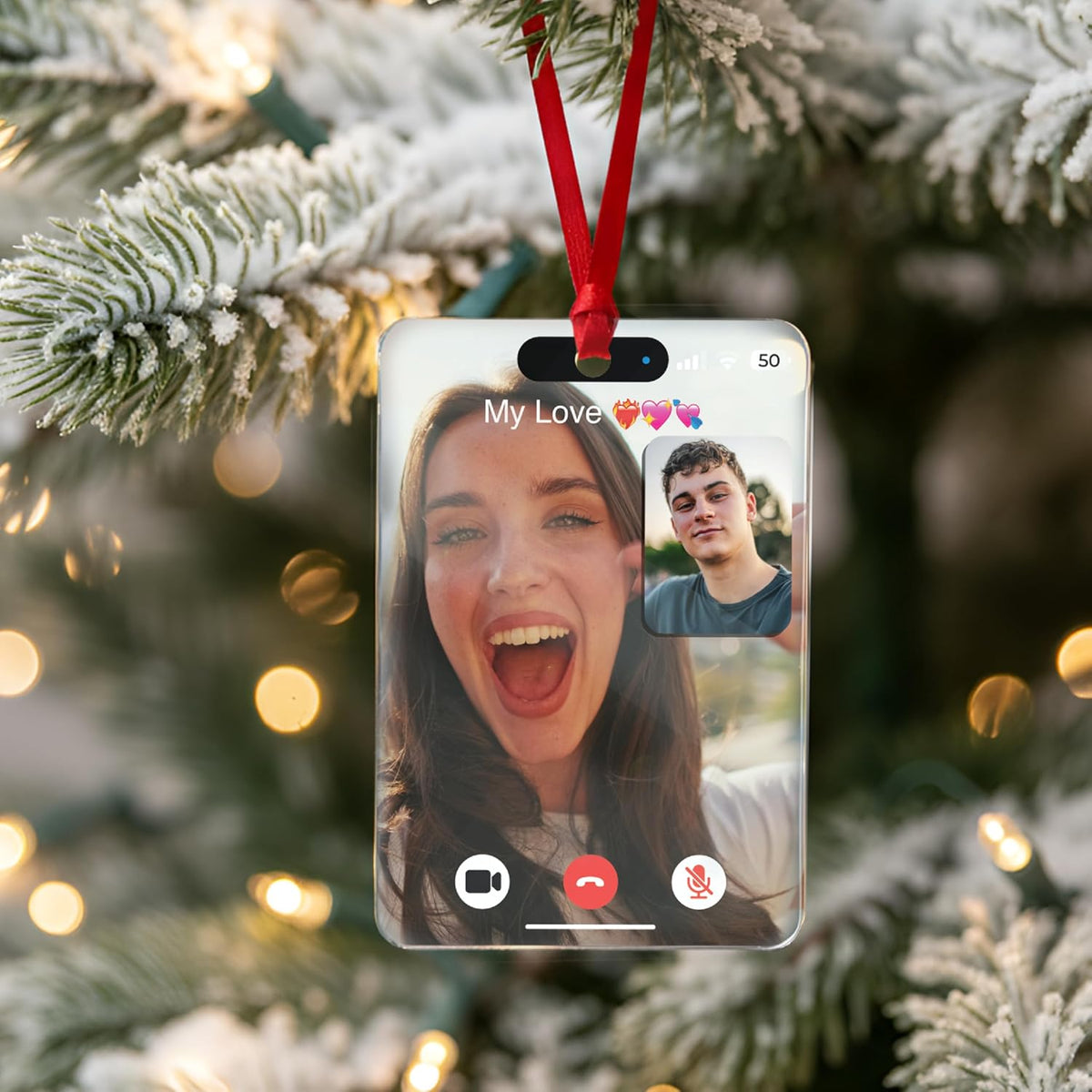 Custom Photo Video Call Couple Christmas Ornament – Long Distance Relationship Keepsake – Online Dating “We Met Online” Gift for Boyfriend or Girlfriend – Valentine’s Day, First Christmas Together