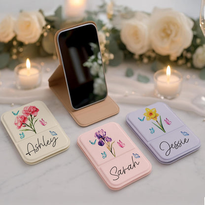 Personalized Birth Month Flower Pocket Mirror with Name - Custom Foldable Compact Travel Mirror for Women Girls – Birthday Gift for Bridesmaids, Best Friends, Mom, Daughter – 5 Colors