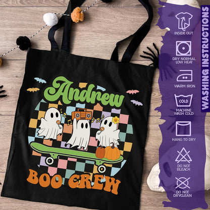 Personalized Halloween Canvas Tote Bag with Name, Custom Pumpkin Ghost Gift