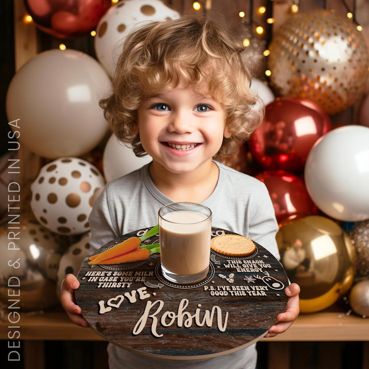 Personalized Christmas Santa Cookie Tray, Custom Wooden Xmas Plate