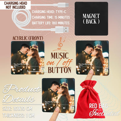 Custom Music Player Magnet for Fridge - Acrylic Music Plaque with Personalized Photo and Song - Unique Gift for Birthdays, Christmas or Valentine’s Day - USB Rechargeable