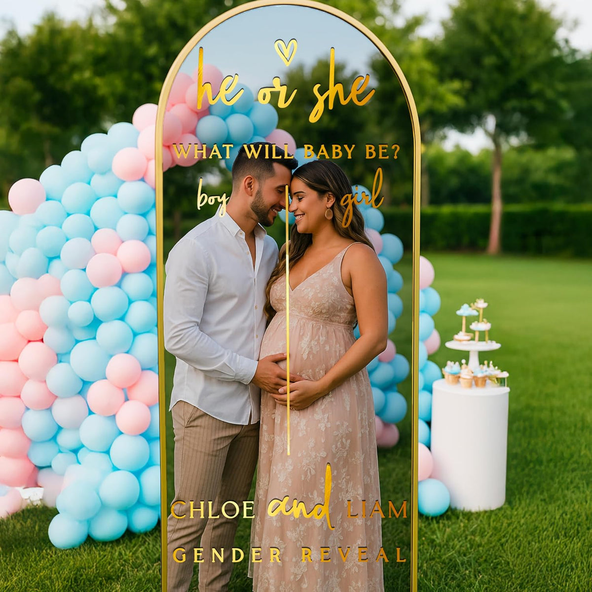 Personalized Baby Shower Mirror Decal – Custom Vinyl Sticker for Welcome Sign, Gender Reveal or Hello Baby Party – Add Name & Date – Baby Girl or Boy Shower Decoration – Mirror Not Included