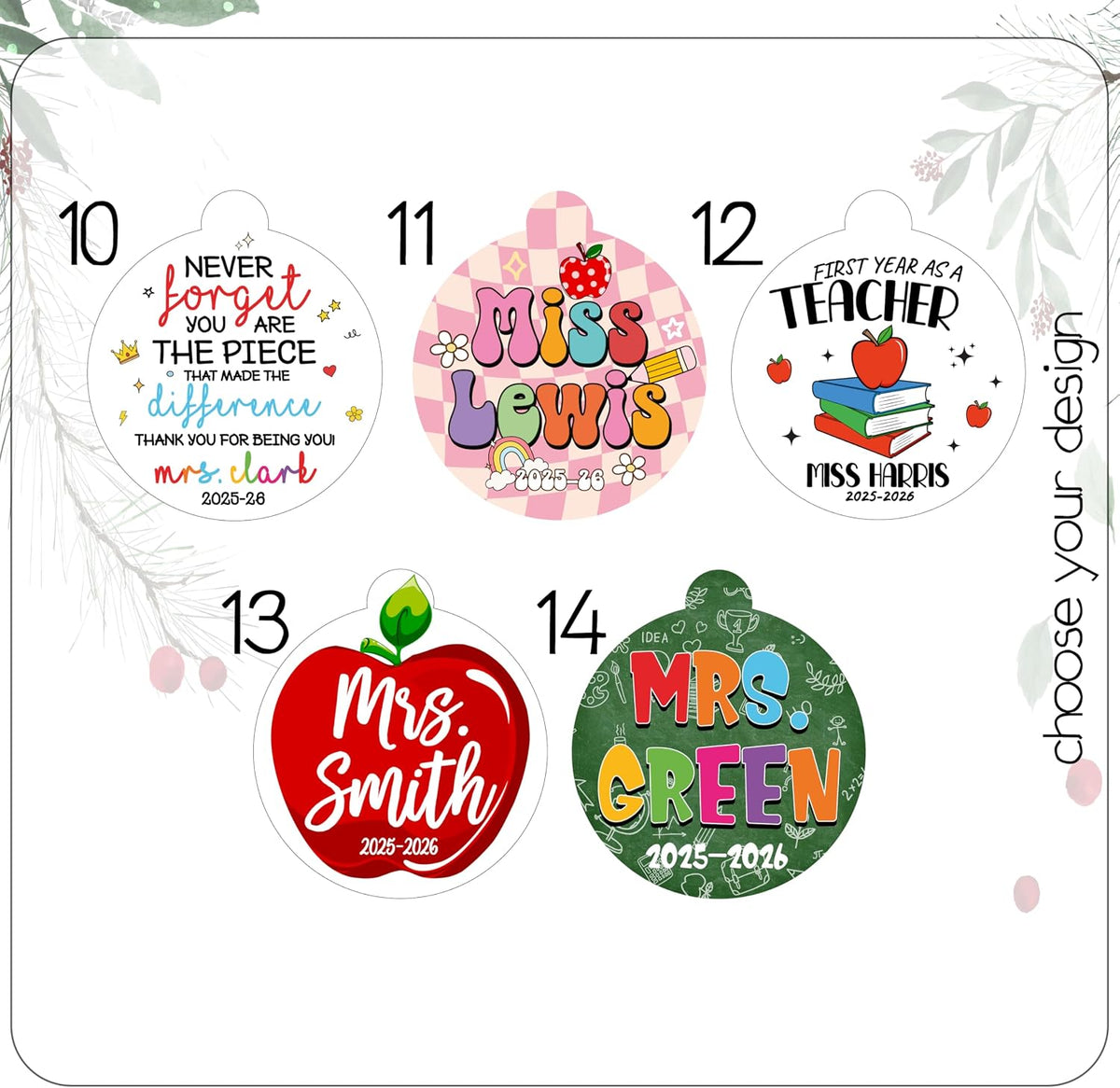 Personalized Teacher Christmas Ornament - Custom Acrylic Tree Hanging Gift for Teachers, Classroom Decor for End of Year, First Year, Preschool, Kindergarten, Thank You Gift