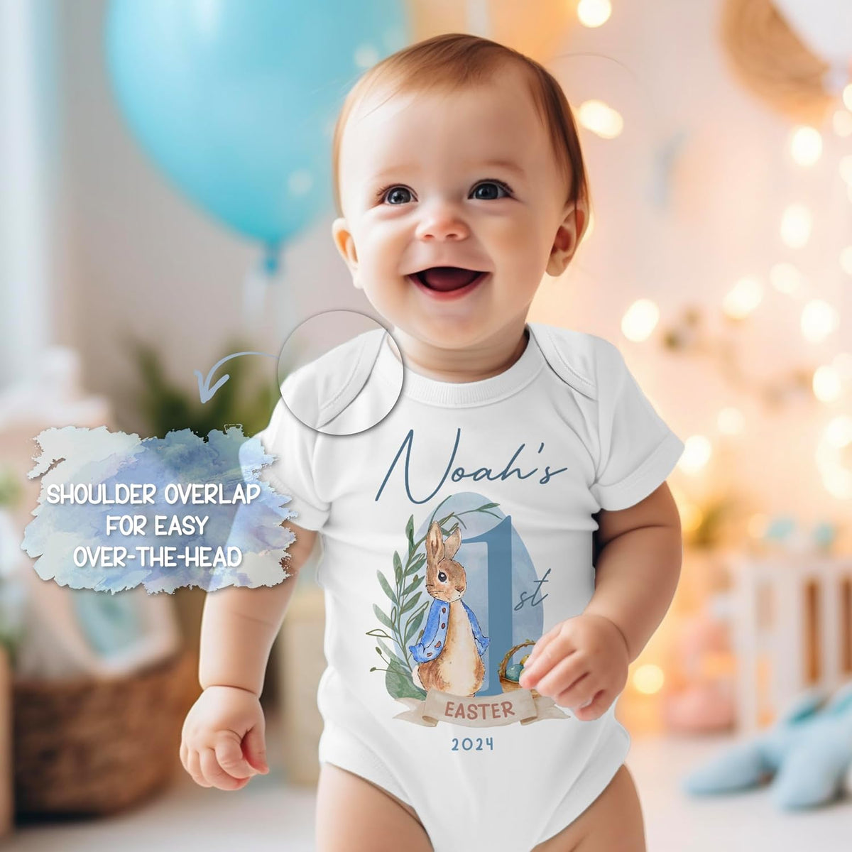 Personalized First Easter Bodysuit with Name, Custom Baby 1st Egg Hunt Gift
