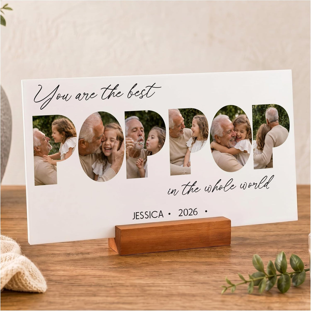 Personalized Father’s Day Present for Dad, Custom Photo Acrylic Plaque with LED Night Light Dad Picture Frame Gift