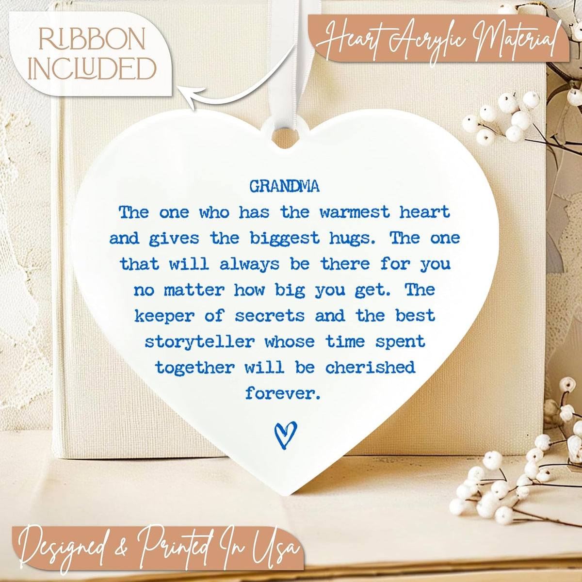 Personalized Heart Ceramic Ornament for Mom Grandma - Custom Message Keepsake with Name - Gift for Mother’s Day, Christmas, Birthday from Daughter - Heart or Round Ornament Options