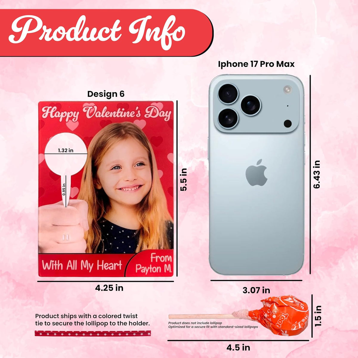 Valentine Cards for Classroom Exchange – Personalized Photo Lollipop Holder with Name & Message – Custom School Valentines for Boys & Girls, Teachers, Parties & Playdates – Cute Handout