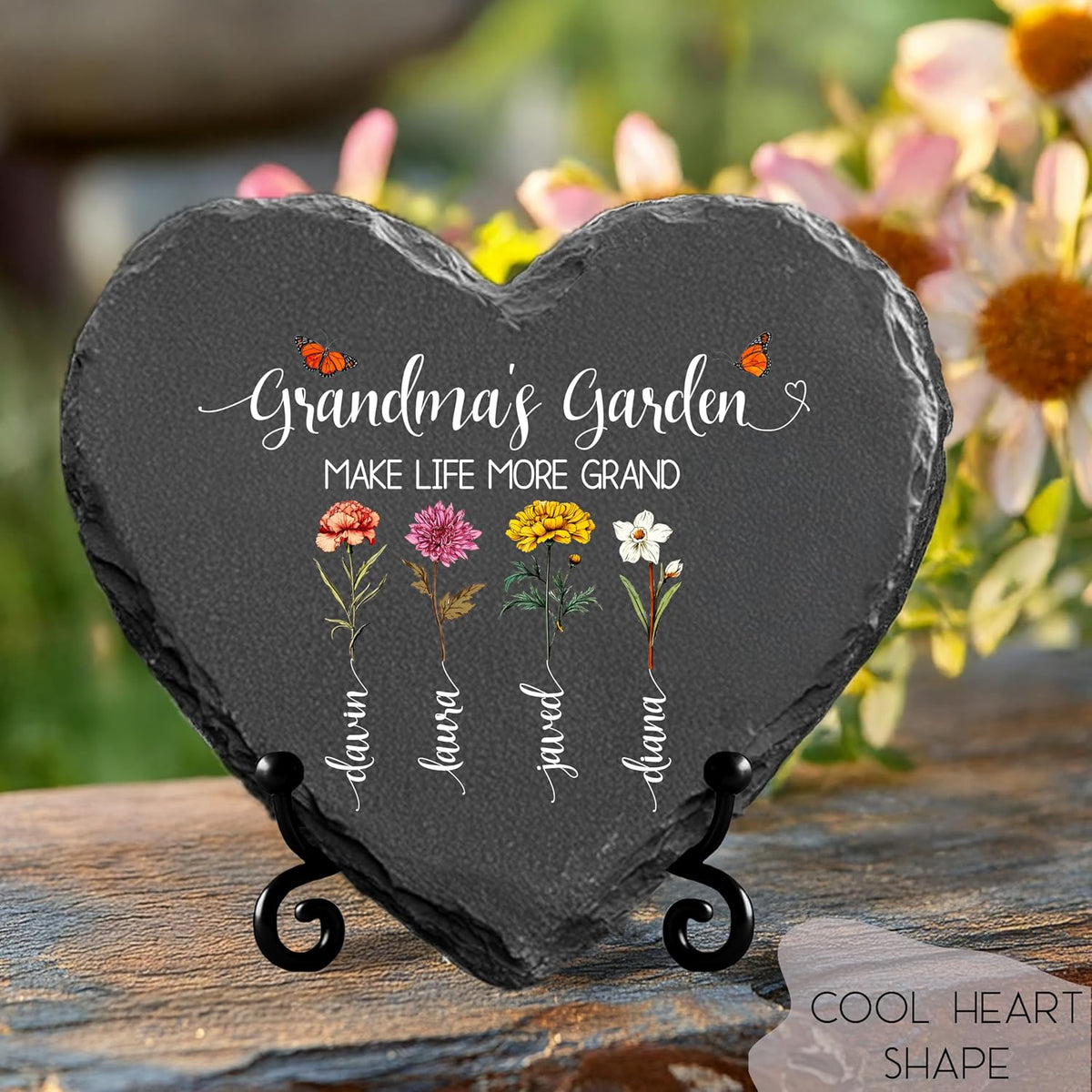 Personalized Grandma's Garden Slate Sign, Custom Birth Month Flower Gift
