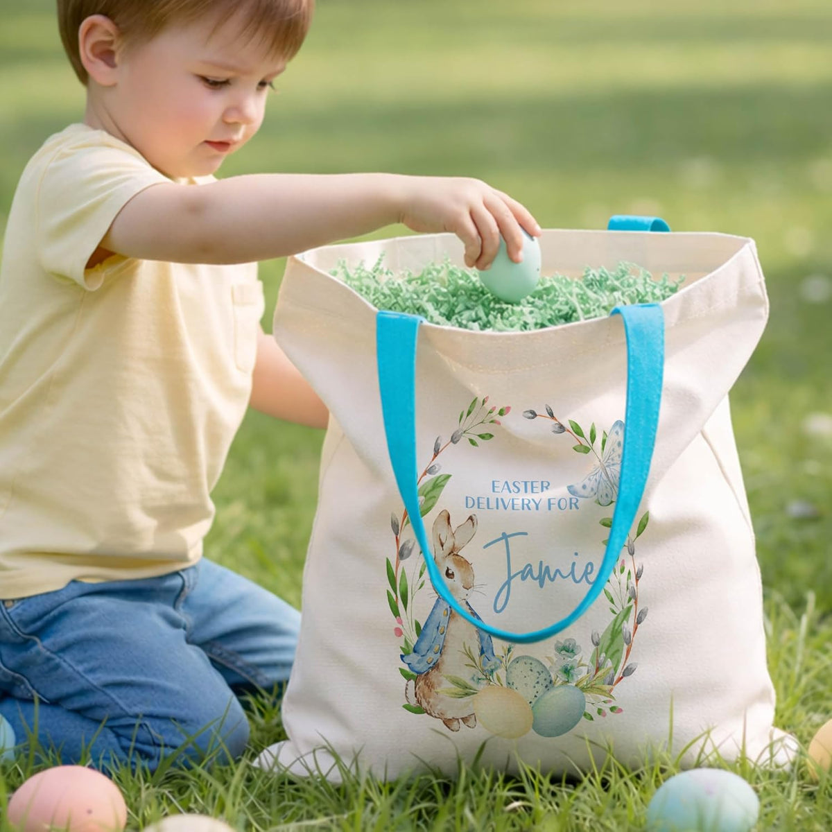 Easter Tote Bag Personalized, Easter Basket Alternative with Name, Delivery For Custom Name Bunny Bag, Kids Egg Hunt Tote, Spring Gift Bag for School Party, Reusable Tote