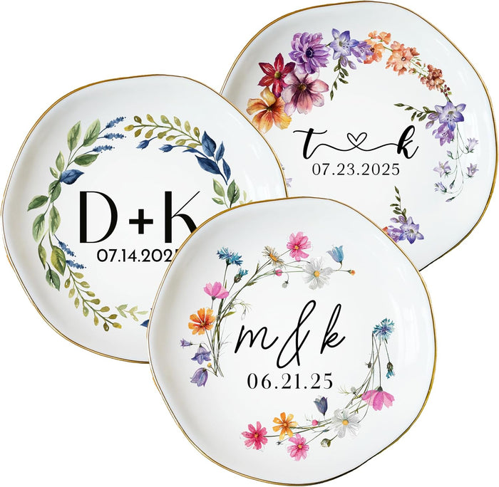 Personalized Floral Ring Dish with Initials, Custom Bridal Shower Gift