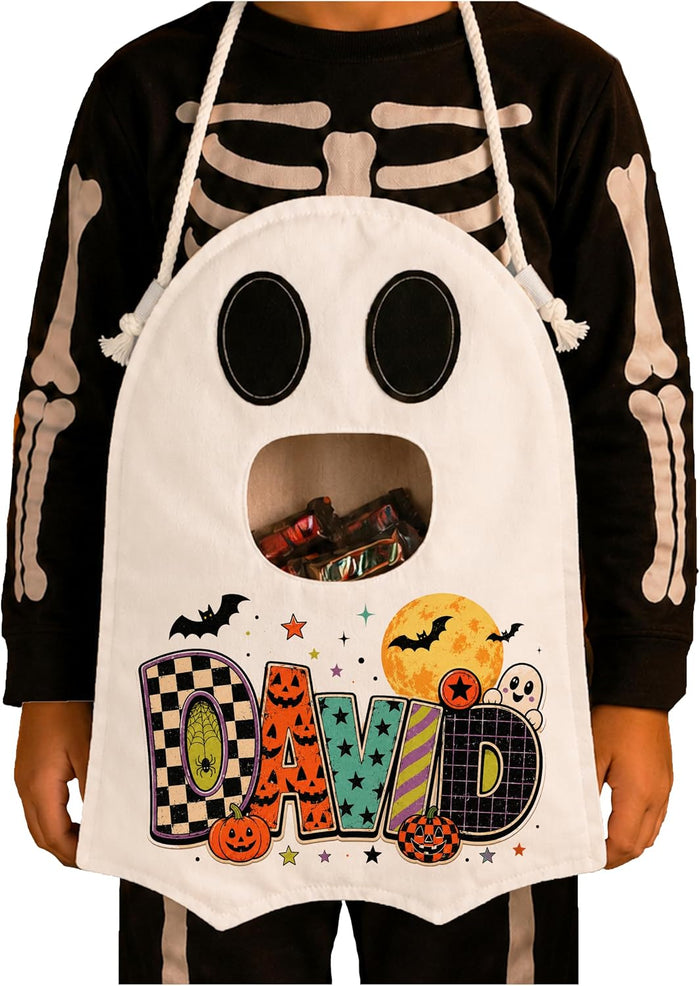 Personalized Halloween Candy Bag, Custom Name Ghost Trick or Treat Bag
