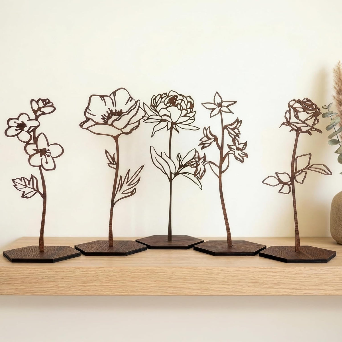 Birth Month Flower Wooden Decor, Grandma Mothers Day Gift for Mom Nana Gigi, Elegant Floral Home Decor, Birthday Christmas Gift
