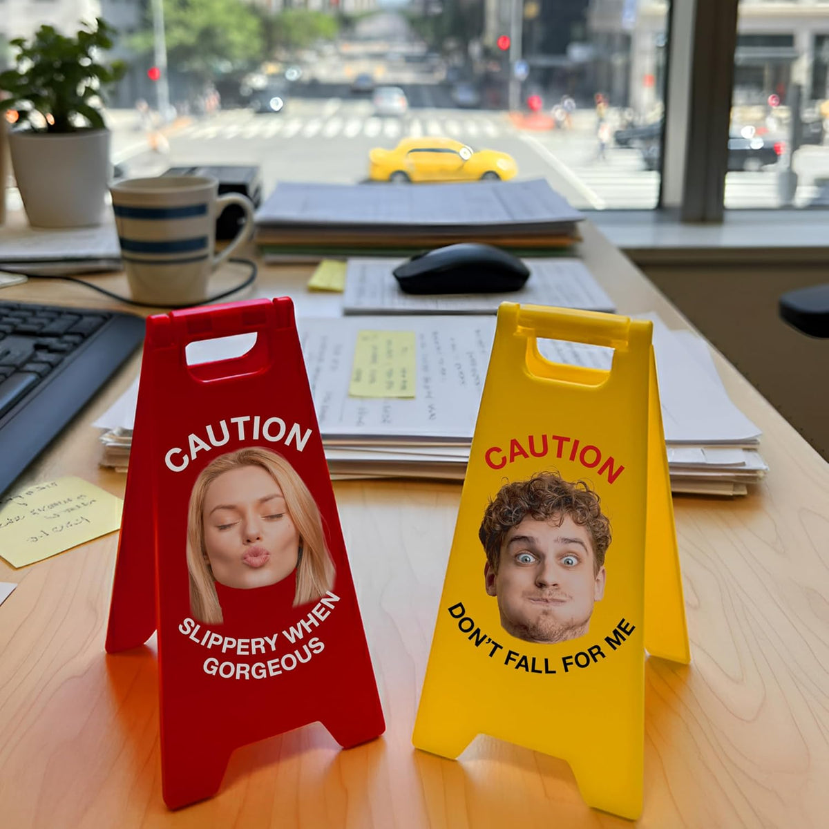Personalized Mini Caution Sign, Custom Funny Desk Sign with Your Photo & Text, Unique Gift for Friends, Coworkers, Boyfriend, Girlfriend, Cute Acrylic Decoration for Office, Home, or Gag Gift