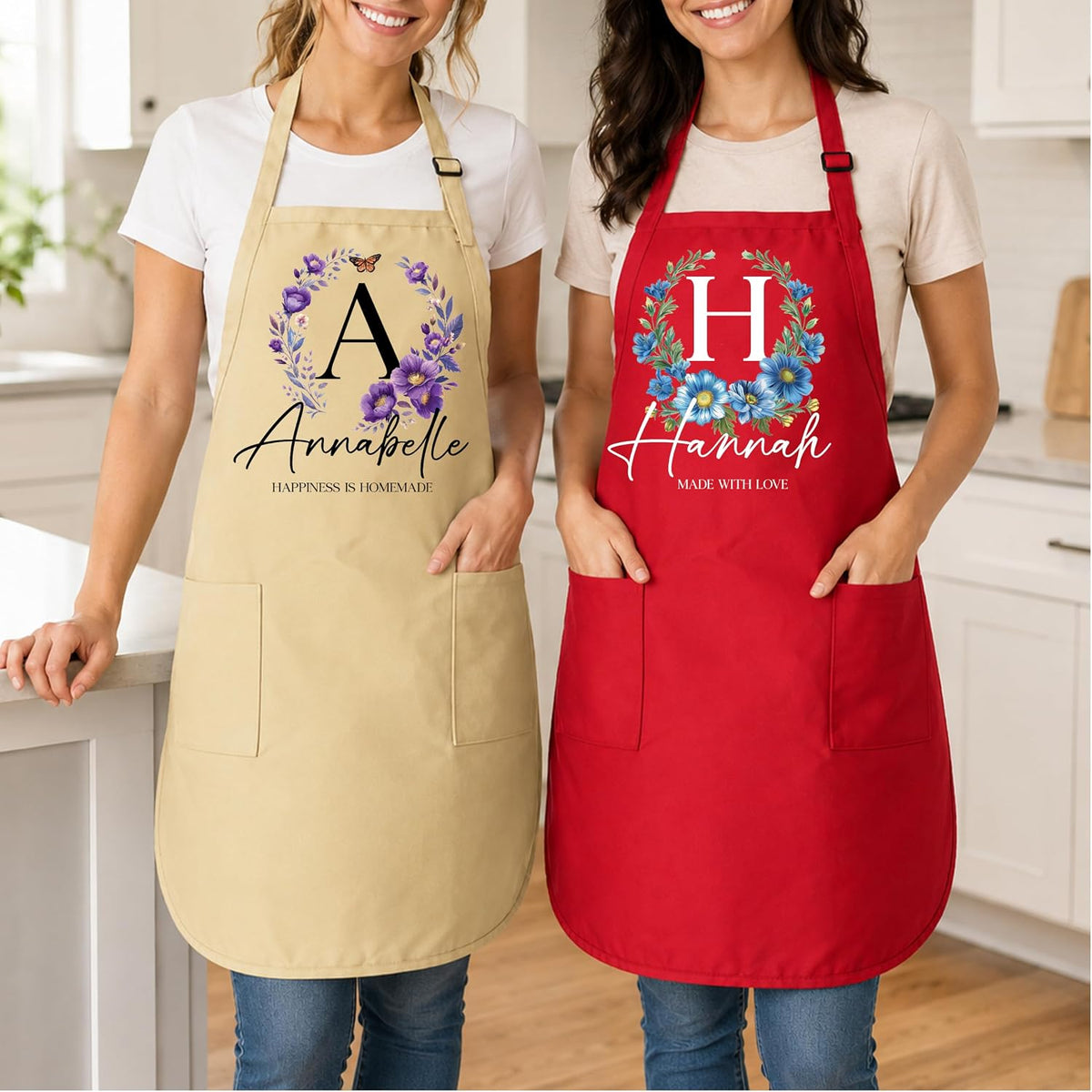 Personalized Apron with Name Custom Floral Initial Gift for Mom Grandma