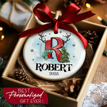Personalized Christmas Ornaments 2025 - Custom Ceramic Initial & Name Tree Decor - Monogrammed Holiday Keepsake with Letter, Name & Year for Family & Friends