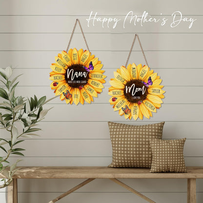 Personalized Sunflower Wood Sign with Name, Custom Gift for Mom and Grandma