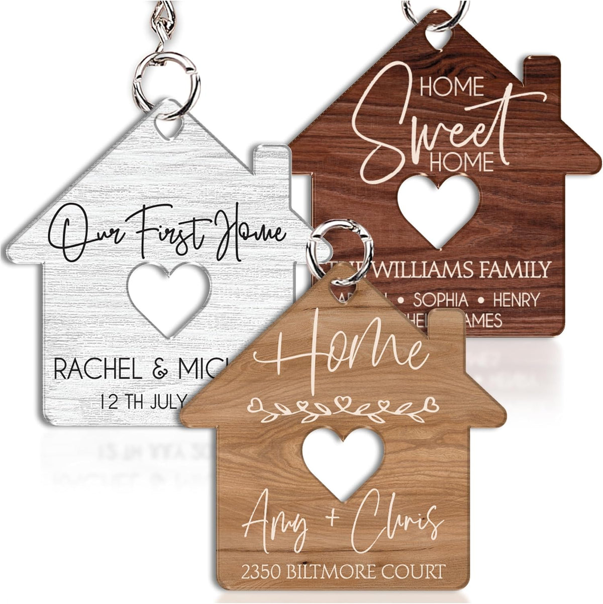Personalized House Keychain with Name and Date, Custom Housewarming Gift