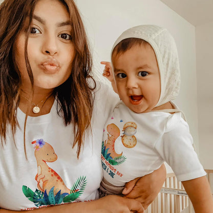 Custom Our First Mother’s Day Matching Shirt Set – 2025 Baby Bodysuit and Mom T-Shirt with Cute Animal Design – Mommy and Me Gift Idea for New Mom, Baby Shower, Mother's Day Outfit Black