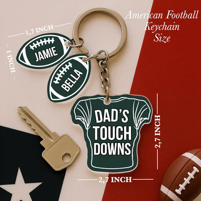 Custom Dad’s Touchdown Keychain – Personalized Football Jersey Keyring with Kids’ Names – Unique Father’s Day Gift for Dad from Son or Daughter – Sports Theme Custom Gift Idea