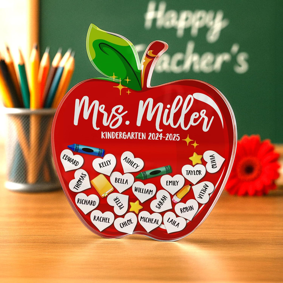 Personalized Teacher Apple Gift with Student Names, Custom Class Keepsake
