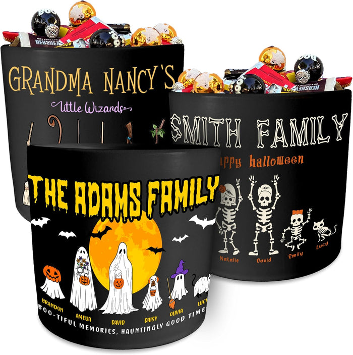 Personalized Halloween Pot with Family Names Gifts for Grandma, Dad, Mom - Candy Bowl Customized Ghost Gift Idea for Families, Pumpkin, Put The Candies, Trick or Treat, Add Text