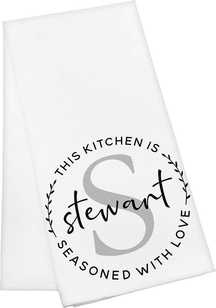 Personalized Tea Towel with Initial and Name, Custom Monogram Kitchen Gift
