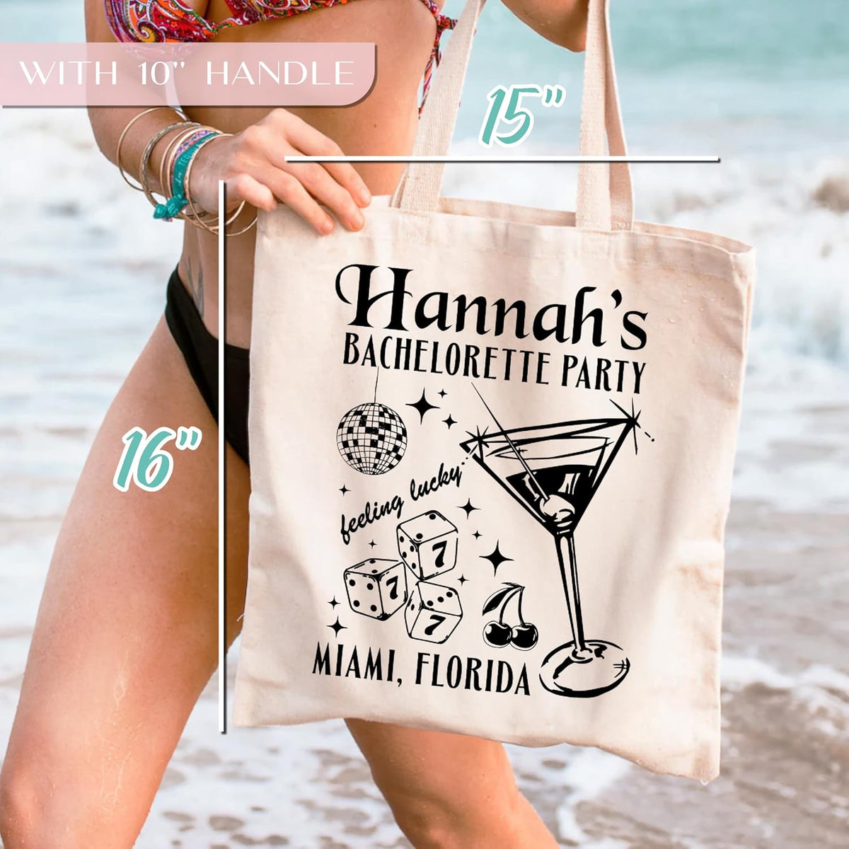 Personalized Bachelorette Tote Bag, Custom Canvas Bridal Party Beach Gift