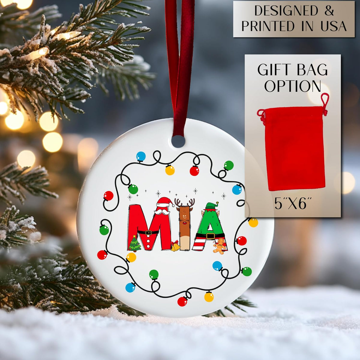 Custom Ceramic Christmas Ornaments - Personalized Monogrammed Name Tree Decorations - Holiday Keepsake with 2025 Year, Letter & Name for Friends Tag for Mother
