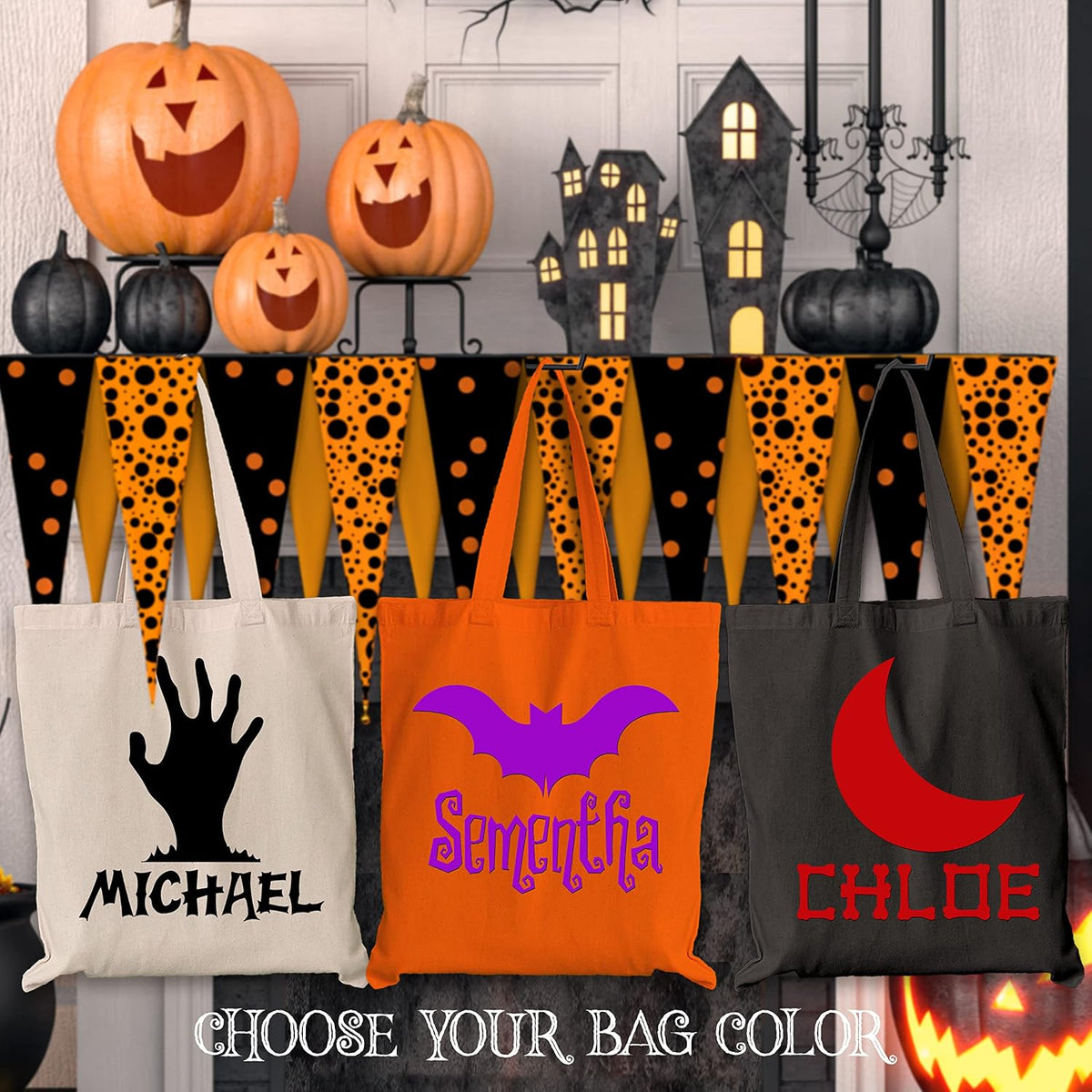 Personalized Name Halloween Canvas Tote Bags - Custom Trick or Treat Bag with - Gift Bag for Halloween Parties & Everyday Use