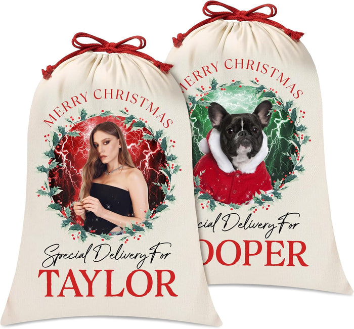 Personalized Christmas Santa Sack with Photo and Name, Custom Holiday Gift