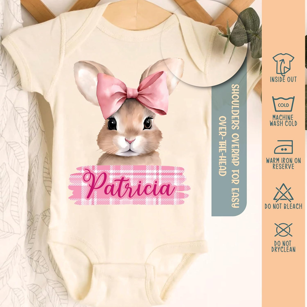 Personalized Easter Baby Bodysuit with Name, Custom Bunny Newborn Outfit