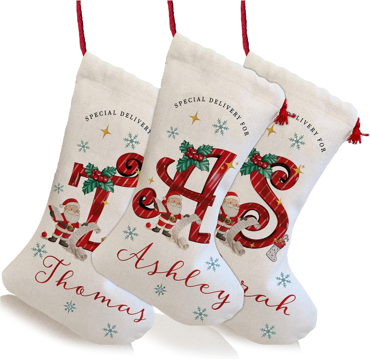 Custom White Christmas Stocking with Name & Initial - Personalize Holiday Stockings - Unique Christmas Decoration & Special Delivery Gift for Family, Friends, Mom, Dad & Loved Ones