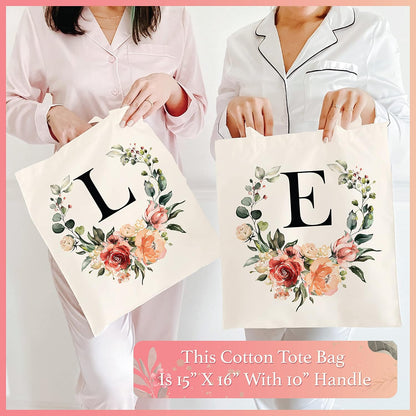 Floral Initial Tote Bag for Women - Personalized Canvas Bag for Bridesmaid Gifts - Monogrammed Aestetic Teacher Totes Bags (Initial #K)