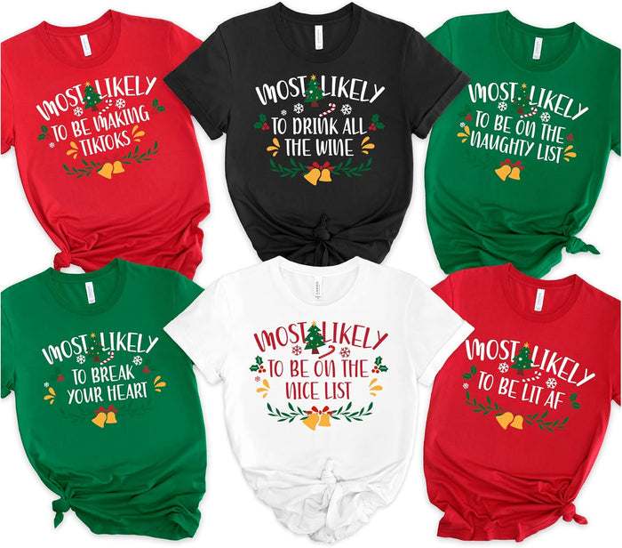 Custom Christmas Most Likely T-Shirt - Funny Personalized Family Monogrammed Graphic Tee for Office Party - Add Your Photo & Text - Xmas Gifts for Mom, Dad, Boys and Girls