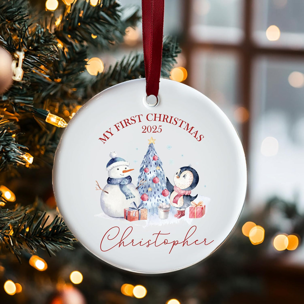 Personalized Memorial Christmas Ornaments 2025 - Custom Ceramic Hanging Xmas Ornaments for Tree - Monogrammed Keepsake Gift for Mother & Home Decor, Baby's First Christmas