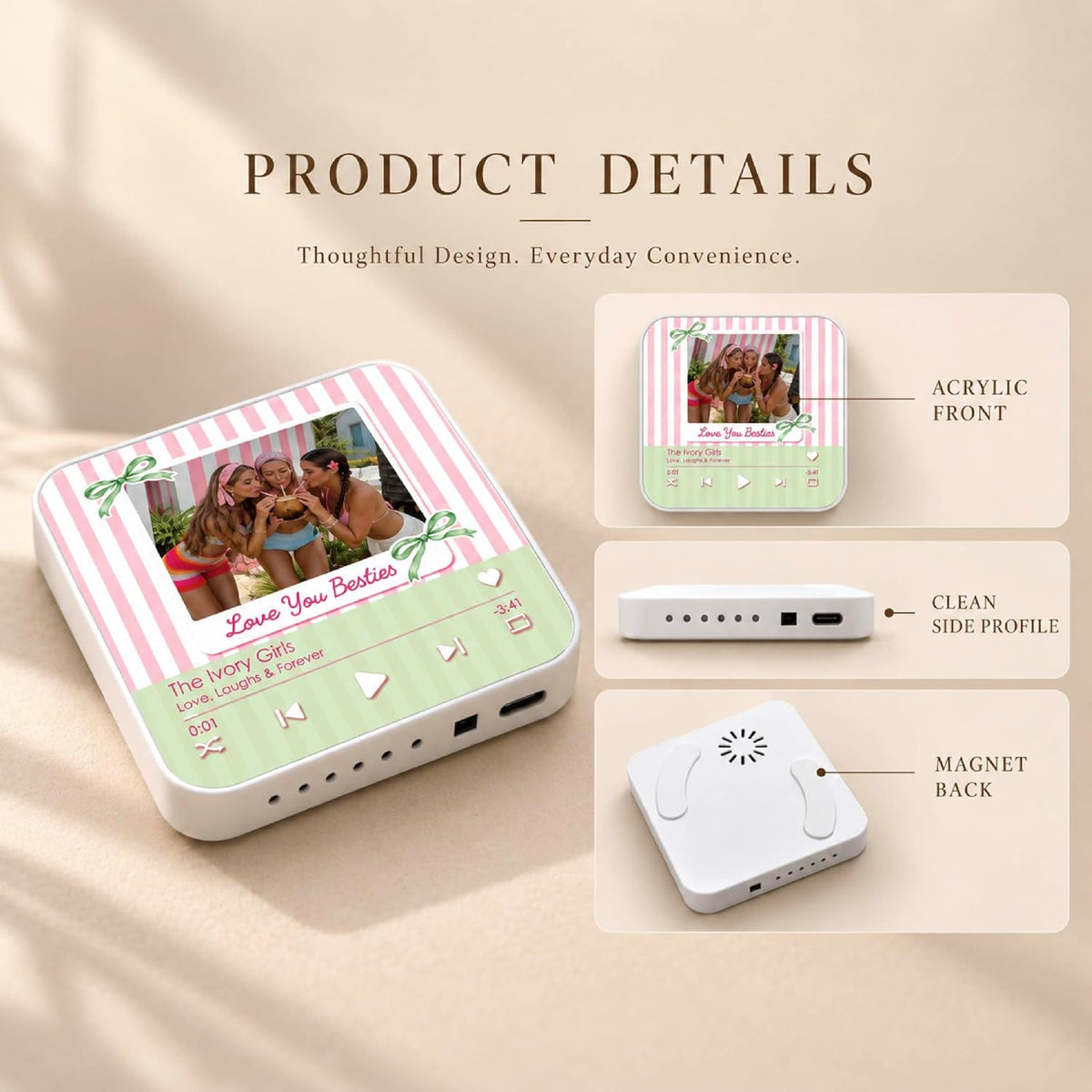 Custom Baby Heartbeat Music Fridge Magnet with Ultrasound Photo and Name