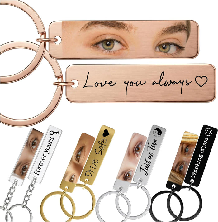 Personalized Eye Photo Keychain with Text, Custom Couple Keepsake Gift