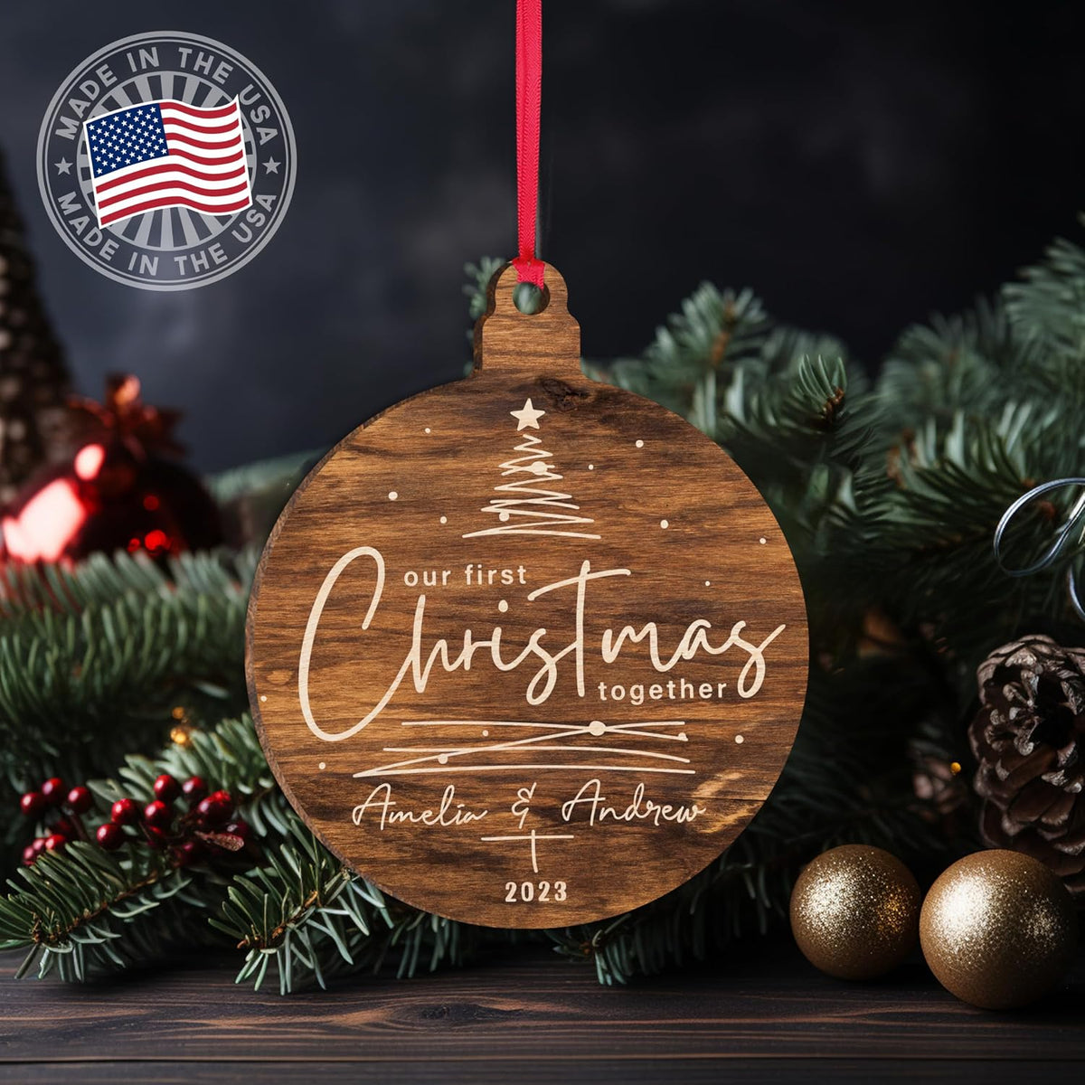 Personalized Our First Christmas Together Ornament, Customized 2023 Xmas Tree Decor Mr & Mrs Gift Tag, Custom Newlywed for Couple Gifts