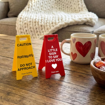 Valentine’s Day Funny Gift for Boyfriend Girlfriend Husband Wife – Custom Mini Floor Sign with Your Text & Name – Cute Tabletop Warning Board – Personalized Romantic Desk Decor & Anniversary Present